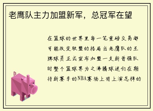 老鹰队主力加盟新军，总冠军在望