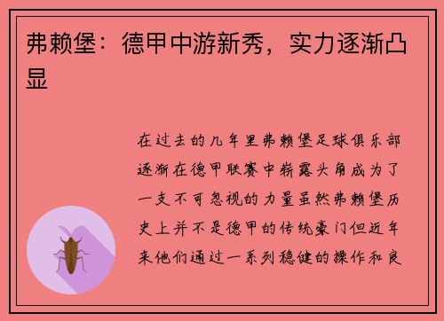 弗赖堡：德甲中游新秀，实力逐渐凸显