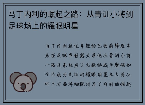 马丁内利的崛起之路：从青训小将到足球场上的耀眼明星