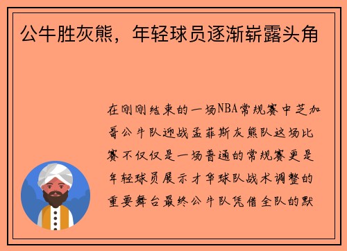 公牛胜灰熊，年轻球员逐渐崭露头角