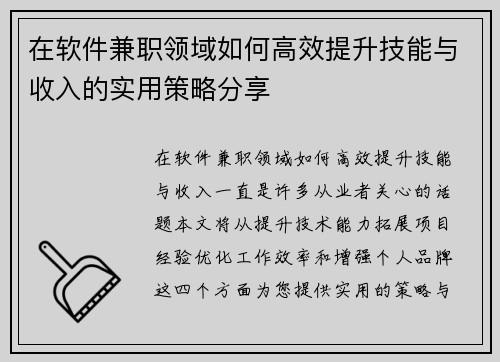 在软件兼职领域如何高效提升技能与收入的实用策略分享